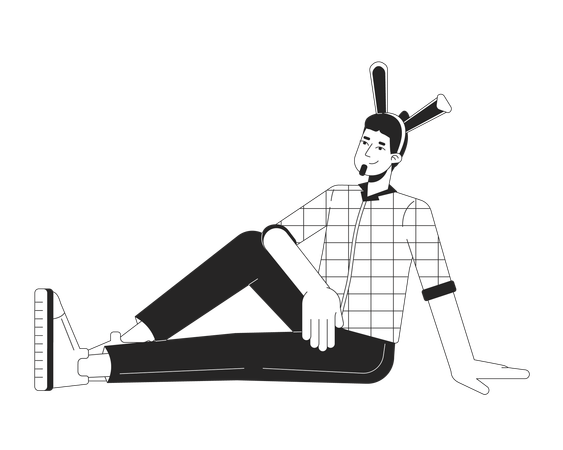 Homem caucasiano relaxado com orelhas de coelho  Ilustração
