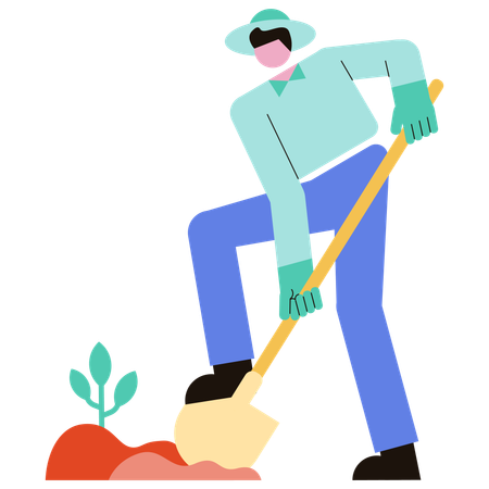 Homem cavando terra com pá  Ilustração