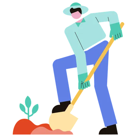 Homem cavando terra com pá  Ilustração