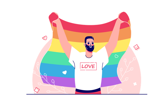 Homem comemorando o mês do orgulho LGBTQ  Ilustração