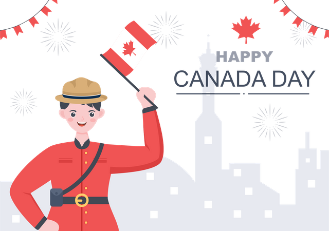 Homem comemorando o Dia da Independência do Canadá  Ilustração