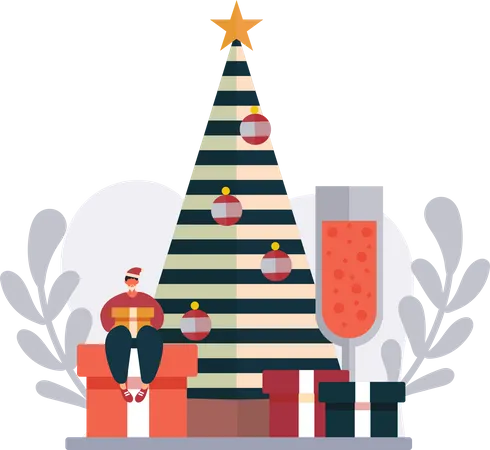 Homem comemora festa de Natal  Ilustração