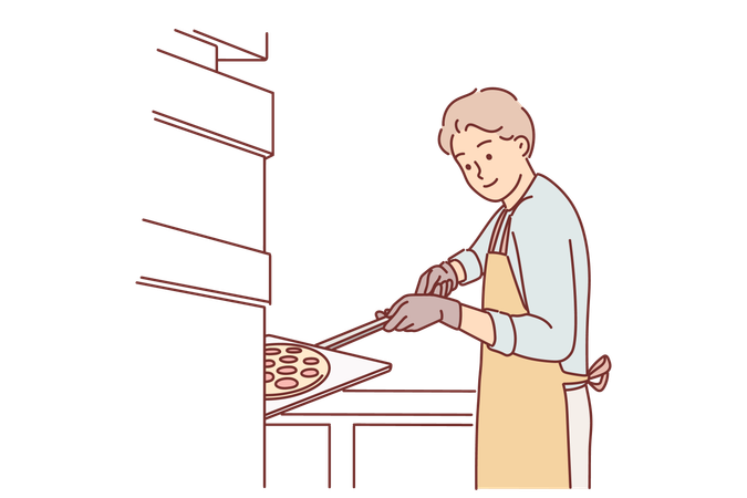 Chef de homem prepara pizza  Ilustração