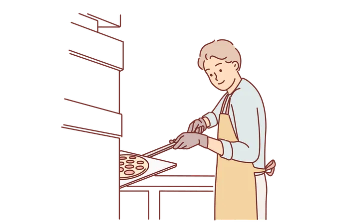 Chef de homem prepara pizza  Ilustração