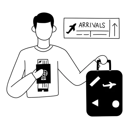 Homem chegou ao aeroporto para viagens internacionais  Ilustração