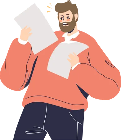 Homem chocado lendo papel  Ilustração