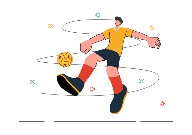 Homem chutando bola na quadra durante Sepak Takraw  Ilustração