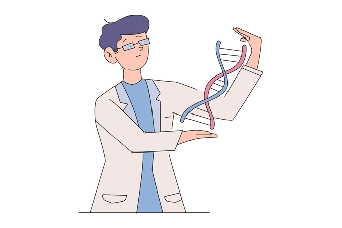 Cientista masculino estudando DNA  Ilustração
