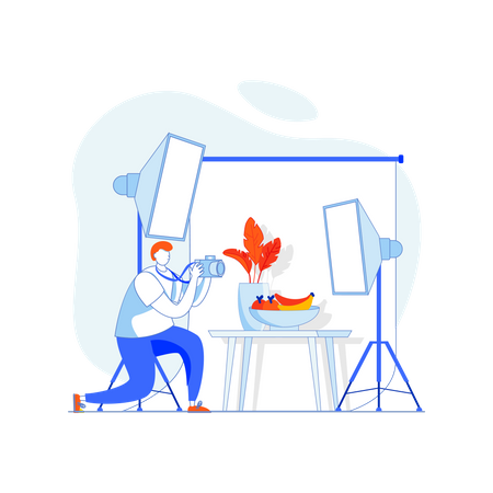 Homem clicando em fotos de comida  Ilustração