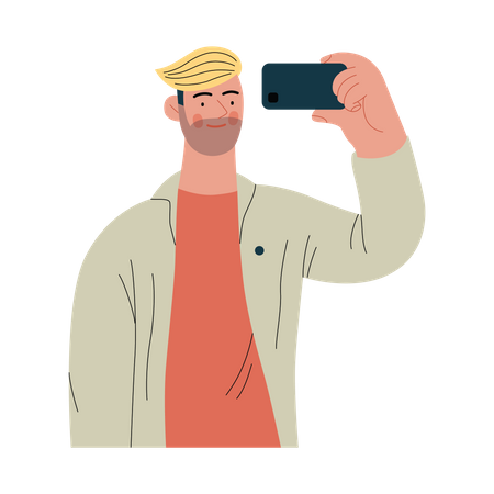 Homem clicando em selfie  Ilustração