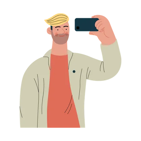 Homem clicando em selfie  Ilustração