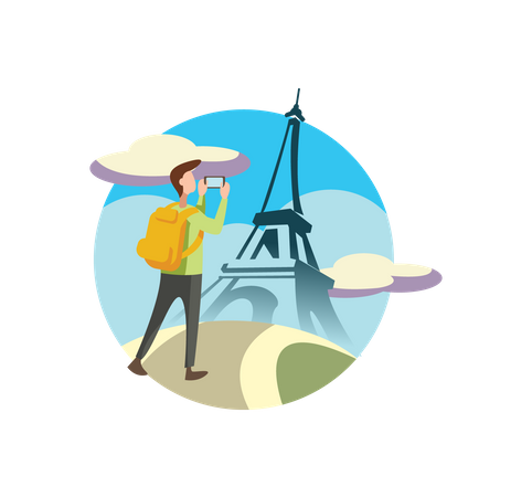 Homem clicando na foto da Torre Eiffel  Illustration