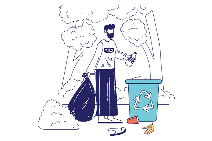 Homem coletando lixo  Ilustração