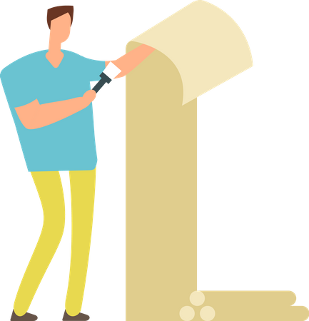 Homem colocando novo papel de parede  Ilustração