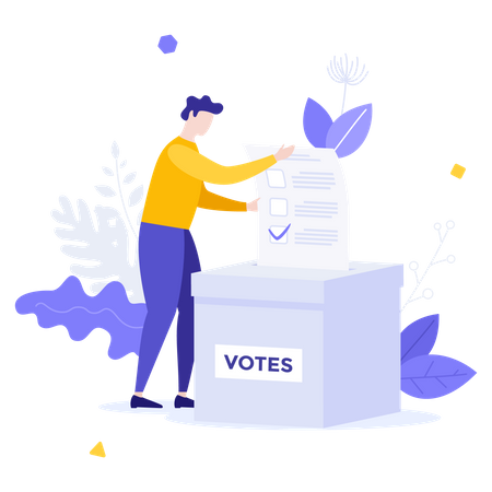 Homem colocando voto na caixa de votação  Ilustração