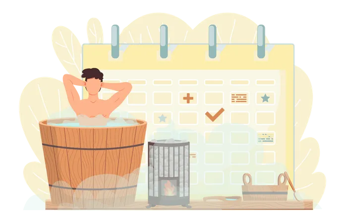 Homem com horário de sauna  Ilustração