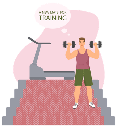 Homem com aparelho de treinamento com halteres  Illustration
