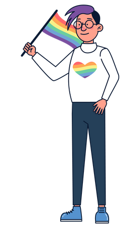 Homem com bandeira do arco-íris  Ilustração