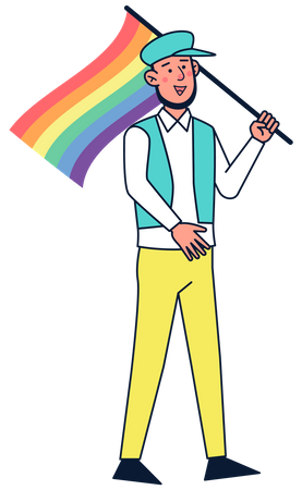 Homem com bandeira do arco-íris  Ilustração