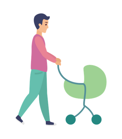 Homem com carrinho de bebê  Ilustração