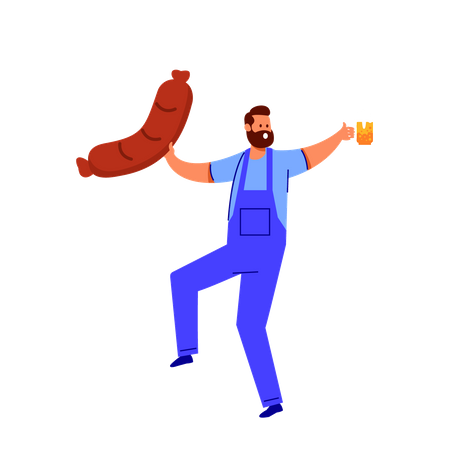 Homem com comida favorita  Ilustração