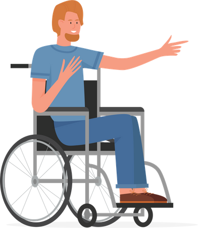Homem com deficiência mostrando gesto com o dedo direito  Ilustração