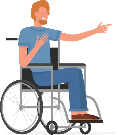 Homem com deficiência mostrando gesto com o dedo direito  Ilustração