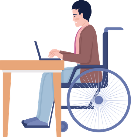 Homem com deficiência trabalhando no laptop  Ilustração