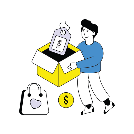 Homem com desconto em produto  Ilustração