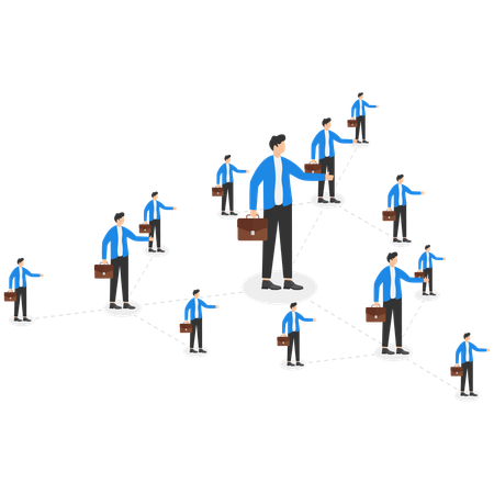 Homem com diagrama de estrutura de gestão  Ilustração