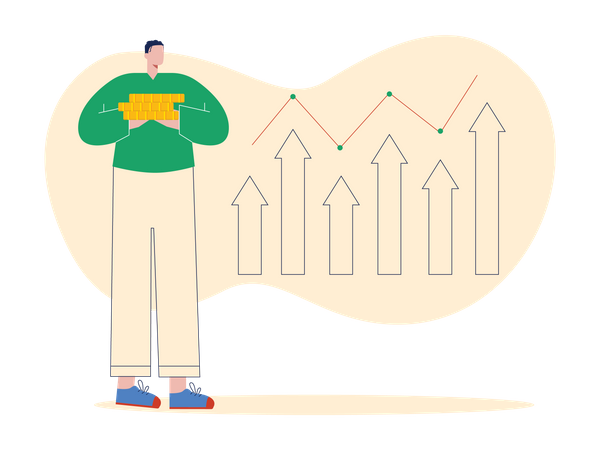 Homem com enorme lucro criptográfico  Ilustração