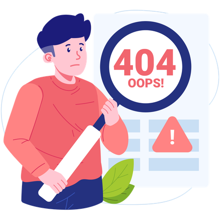 Homem com símbolo de erro 404 não encontrado  Ilustração