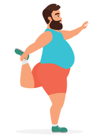 Homem com excesso de peso fazendo alongamento  Ilustração