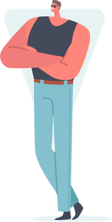 Homem com formato de corpo em triângulo invertido posando  Ilustração