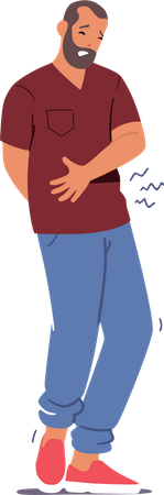 Homem com forte dor de barriga  Ilustração