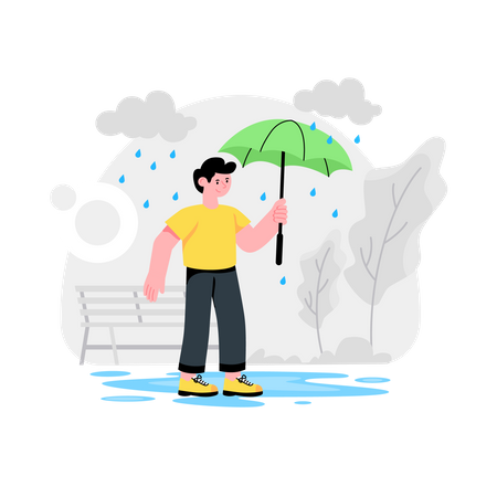 Homem Com Guarda-chuva Em Dia Chuvoso  Ilustração