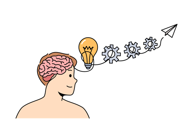 O homem com inteligência desenvolvida demonstra capacidade de gerar ideias e trazê-las à vida  Ilustração