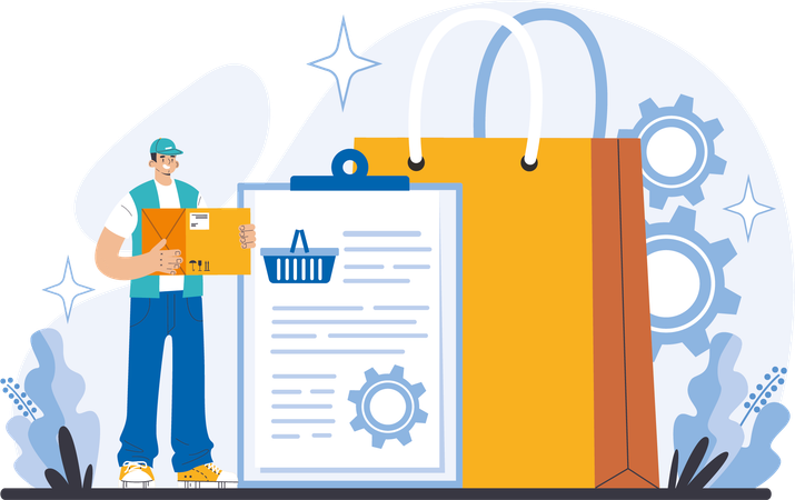 Homem com lista de gerenciamento de compras  Ilustração