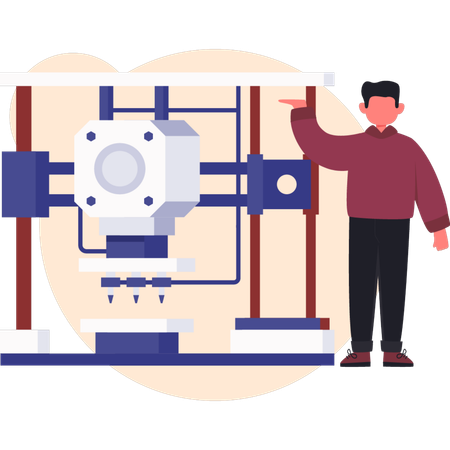 Homem com máquina de impressão  Ilustração