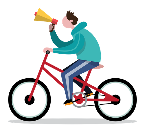 Homem com megafone na bicicleta  Ilustração