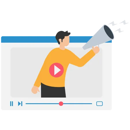 Homem com megafone no reprodutor de mídia de vídeo  Illustration