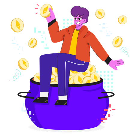 Homem com moedas Ethereum  Ilustração