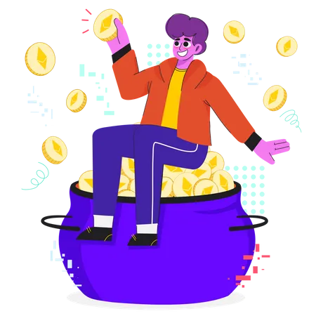 Homem com moedas Ethereum  Ilustração