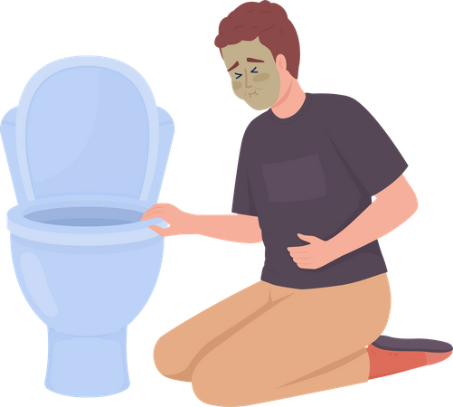 Homem com náusea perto do vaso sanitário  Ilustração