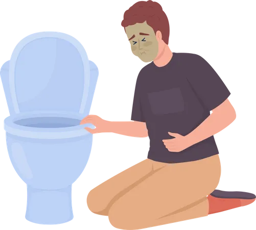 Homem com náusea perto do vaso sanitário  Ilustração