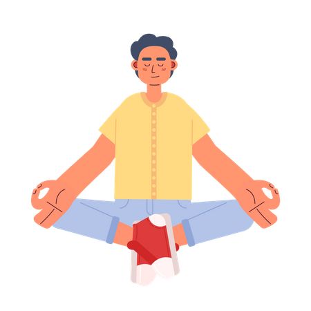 Homem com os olhos fechados em pose relaxante de meditação  Ilustração