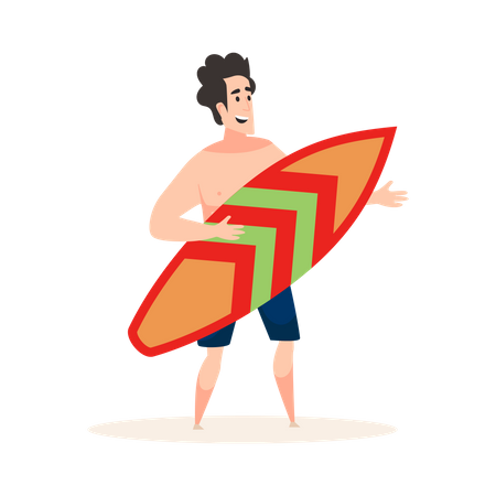 Homem com prancha de surf  Ilustração