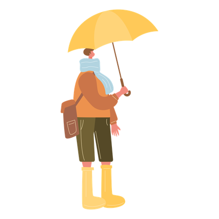 Homem com roupas de outono e segurando guarda-chuva  Ilustração