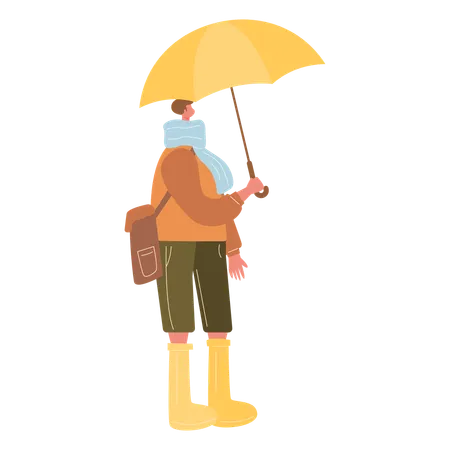 Homem com roupas de outono e segurando guarda-chuva  Ilustração