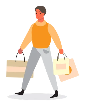 Homem com sacolas de compras  Ilustração
